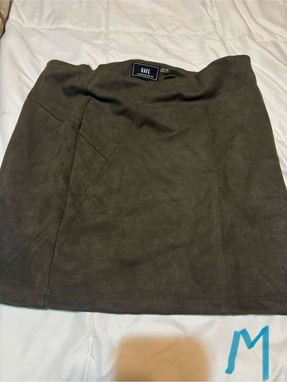 HAVE Olive Suede A-Line Mini Skirt - Dark Olive